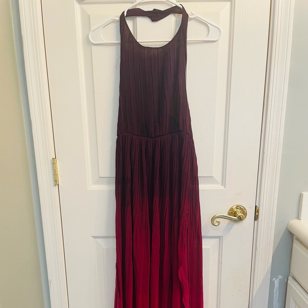 beautiful slit up dress. Darker maroon on top lighter almost pink on bottom.L